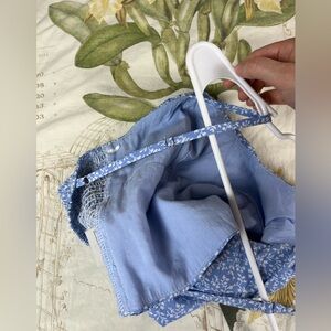 Princess Polly tiarne crop top blue white floral adjustable spaghetti straps